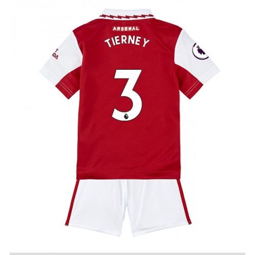 Fotbalové Dres Arsenal Kieran Tierney #3 Dětské Domácí 2022-23 Krátký Rukáv (+ trenýrky)